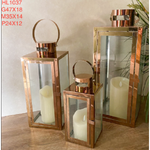 JOGO DE LANTERNAS  C/3 PCS QUADRADAS  ROSE