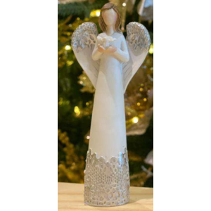RESINA ANJO HC835 C/2 P?S BRANCO CORA??O PRATA 14CM
