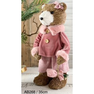 ENFEITE NATALINO AB268 URSO ROUPA ROSA 35CM