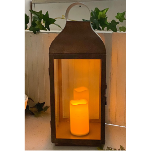 LANTERNA UNITARIA EM COBRE FERRUGEM C/VELA ACOPLADA