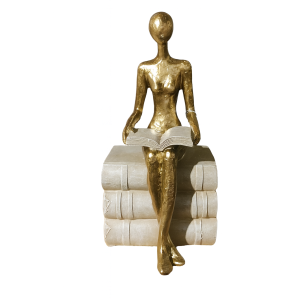 ESCULTURA EM RESINA MULHER COM LIVRO